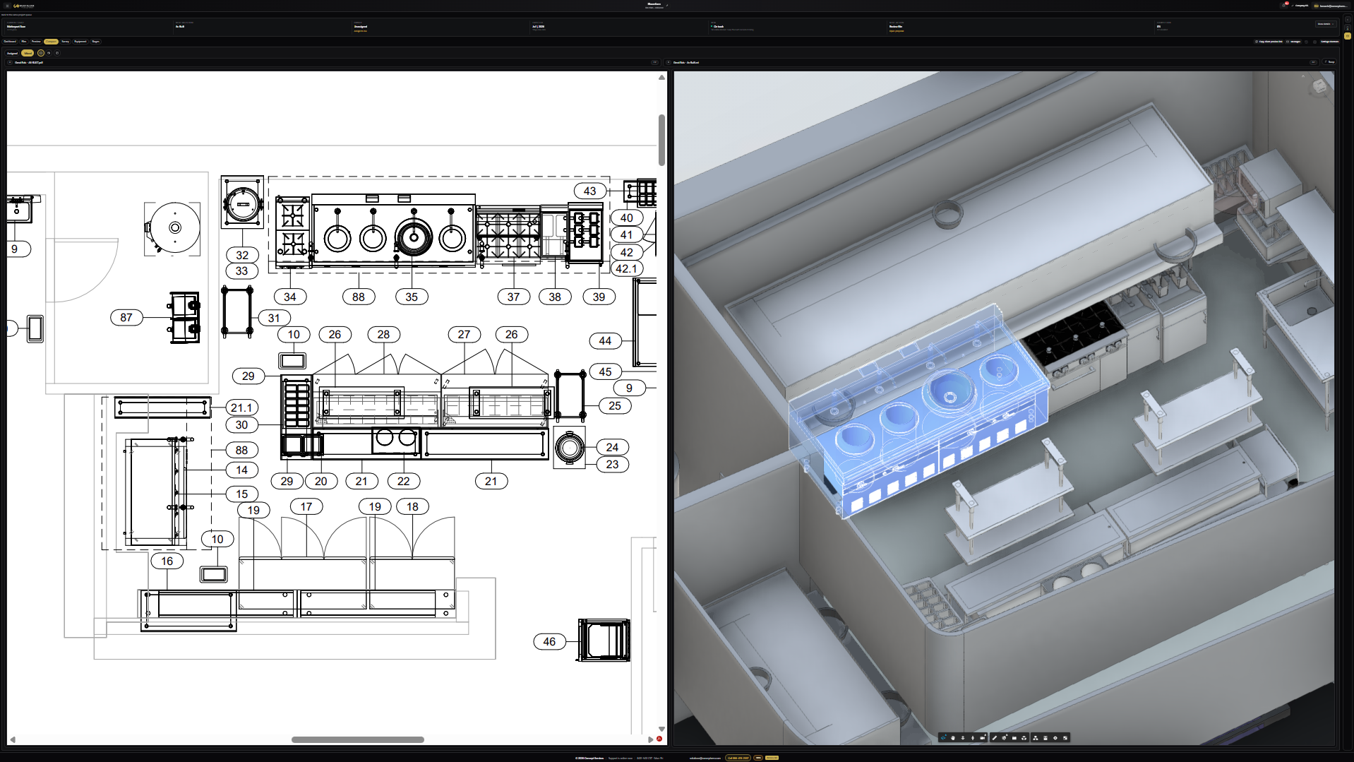 Brand Builder compare view showing 2D drawings and 3D model side by side