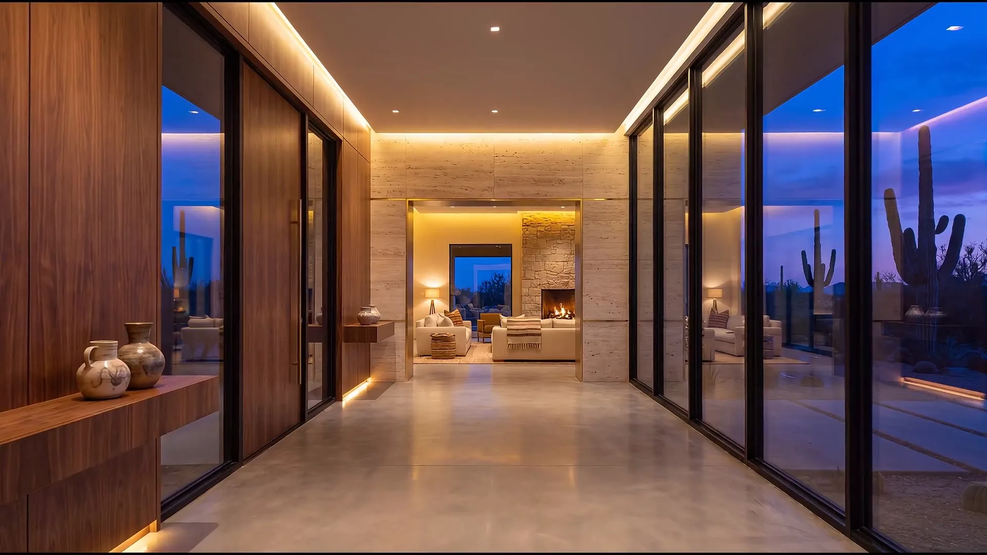 Cinematic walkthrough of a modern desert luxury home