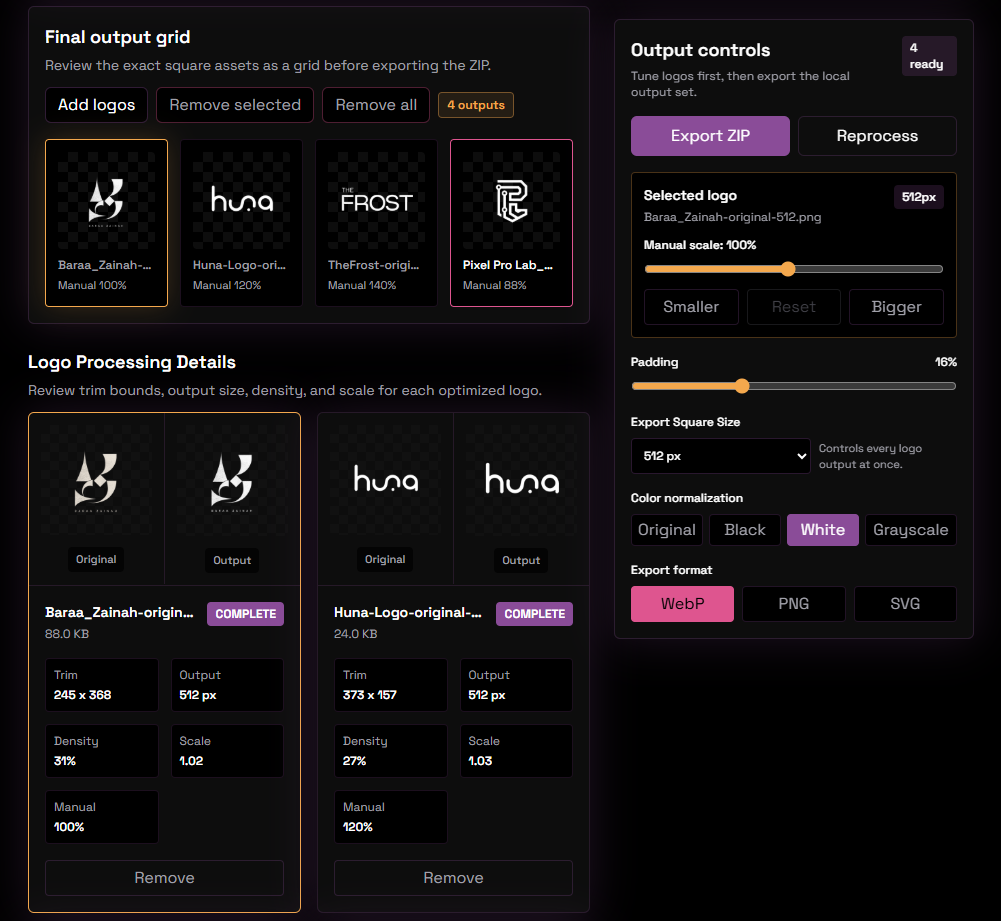 BrandFit output grid — final logo assets ready to export