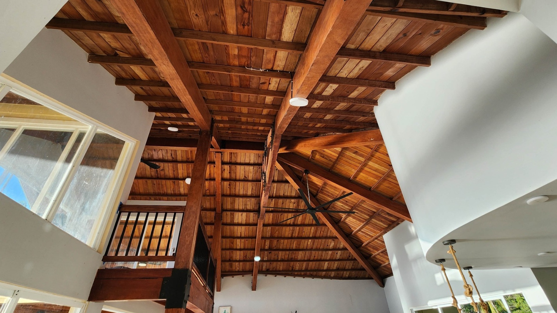 Detail of the hardwood ceiling beams and rafters