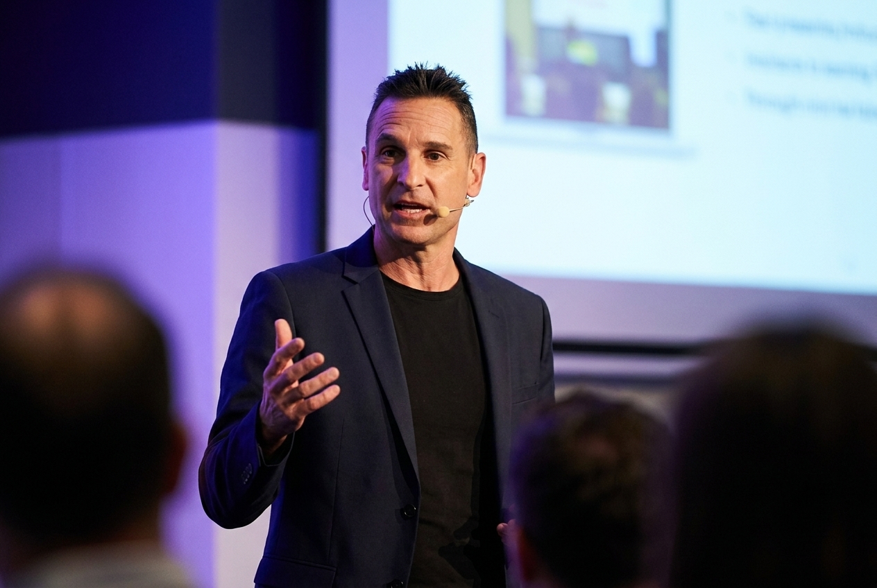 Greg Witz delivering a leadership keynote on stage