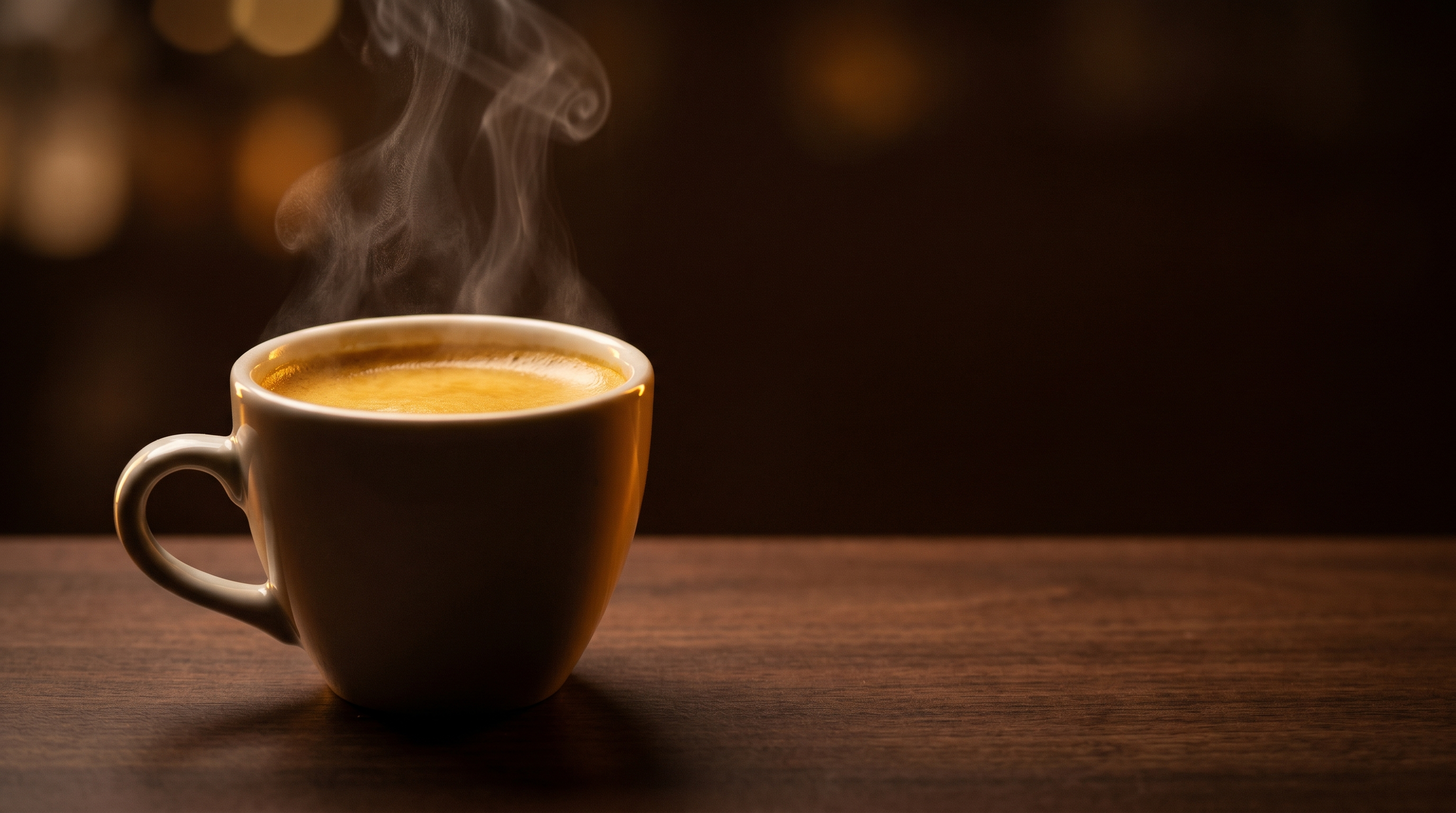 Frisch gebrühter Espresso mit goldener Crema und aufsteigendem Dampf