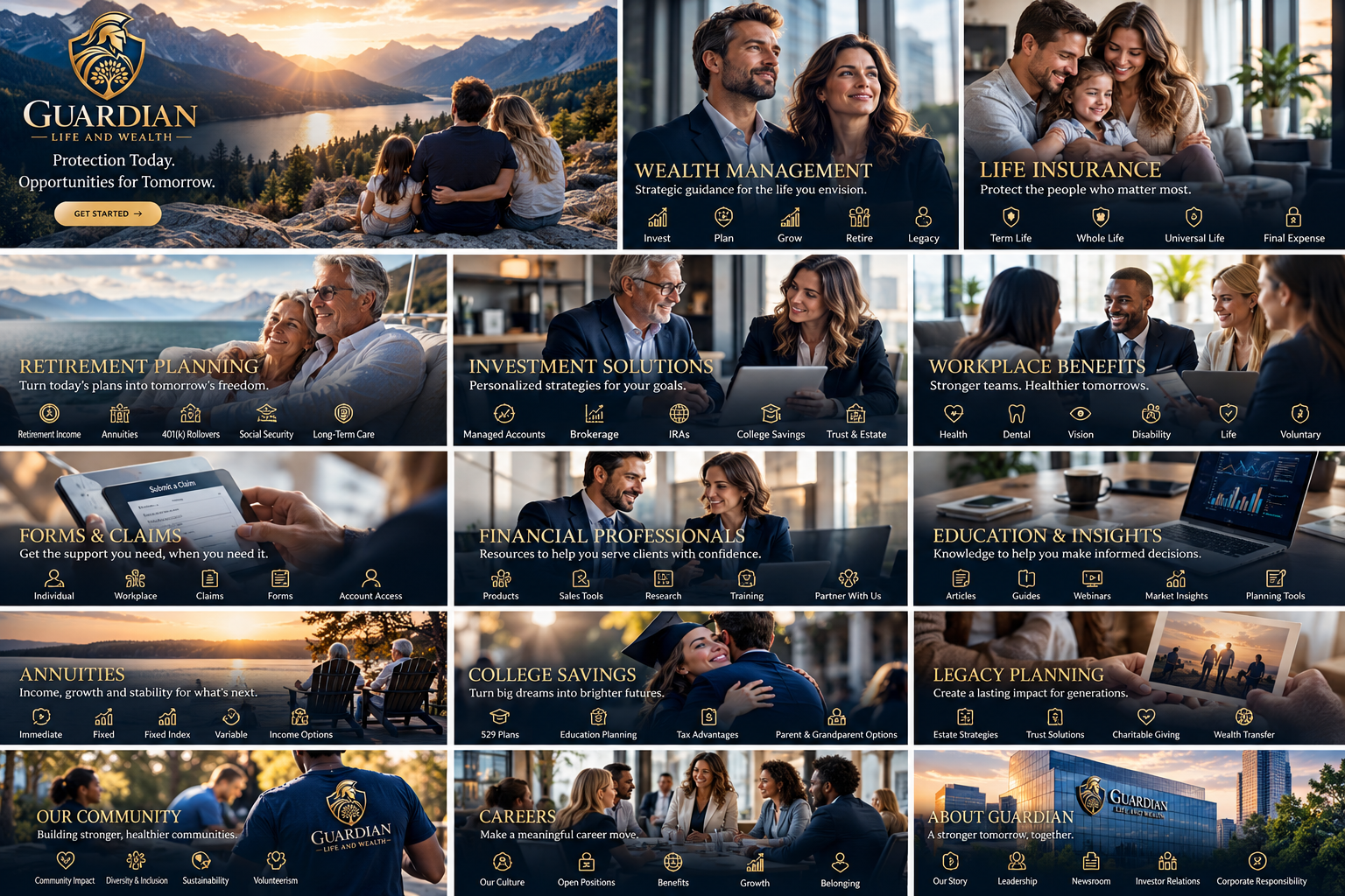 Guardian Life & Wealth services across protection, wealth, retirement, workplace benefits, service, education, and legacy planning