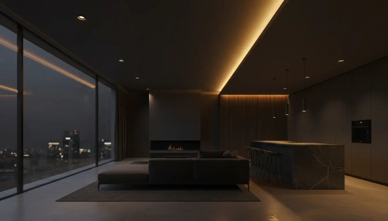 Character home at night with warm recessed pot lighting through the windows