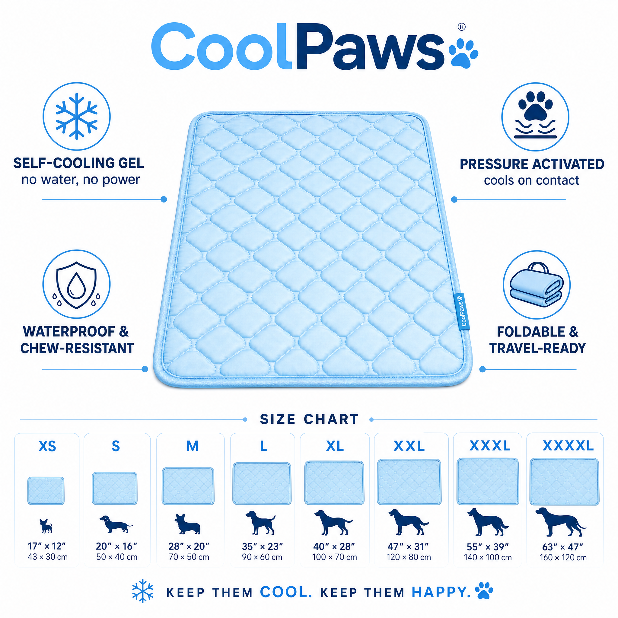 CoolPaws features and size chart