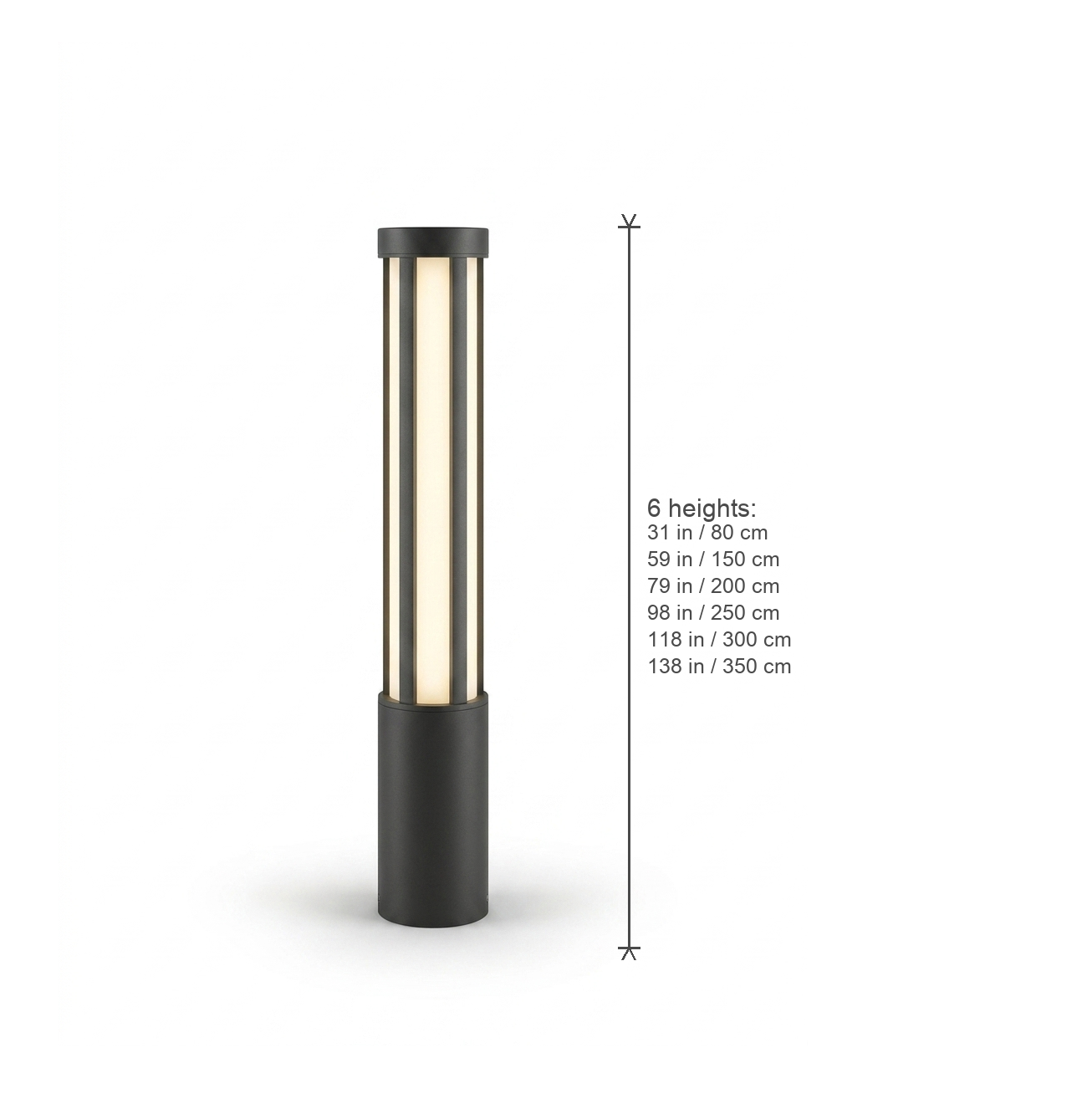 Aldous bollard height diagram — 31 / 59 / 79 / 98 / 118 / 138 in