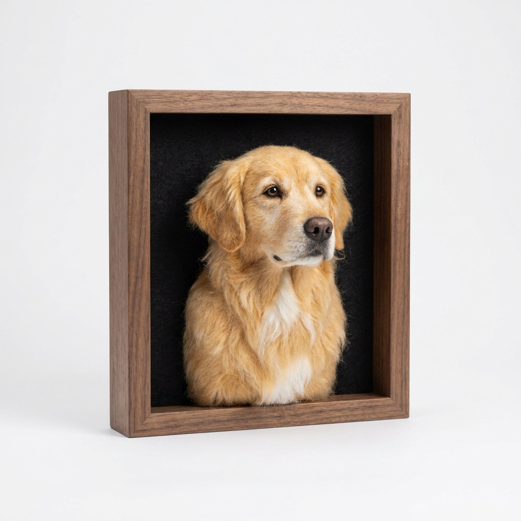 Framed felted golden retriever portrait
