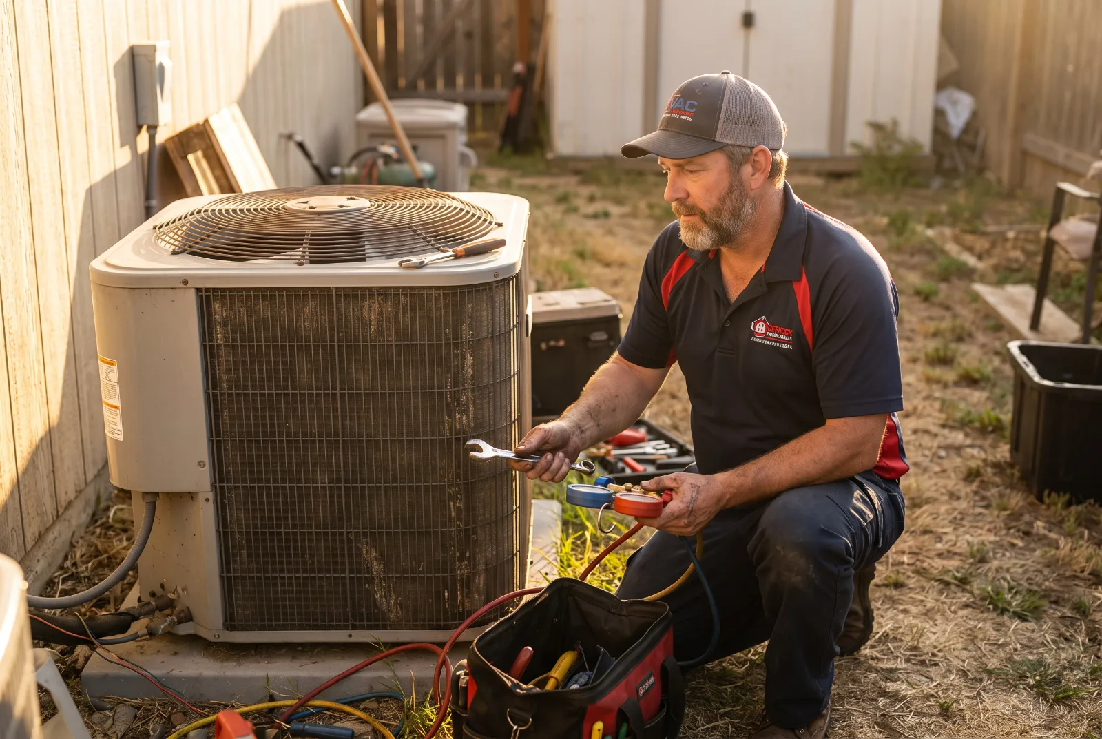 HVAC technician working on a job site