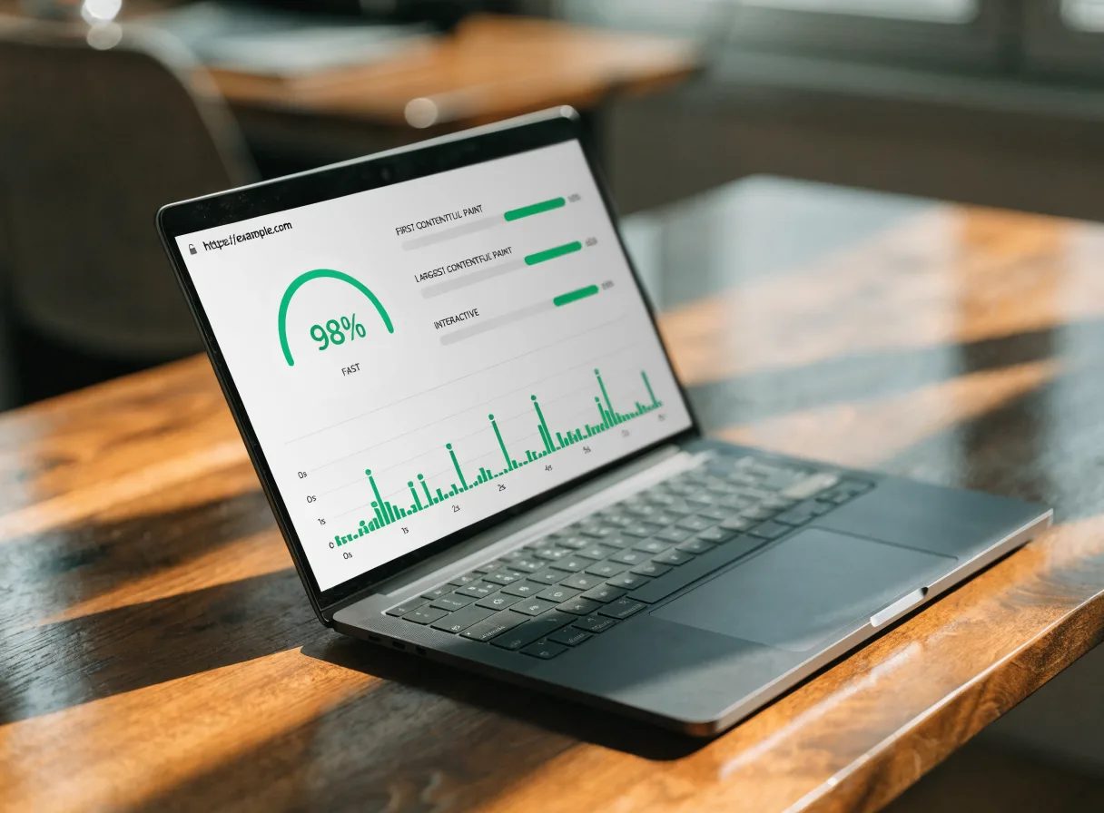 Laptop computer showing a fast-loading website dashboard