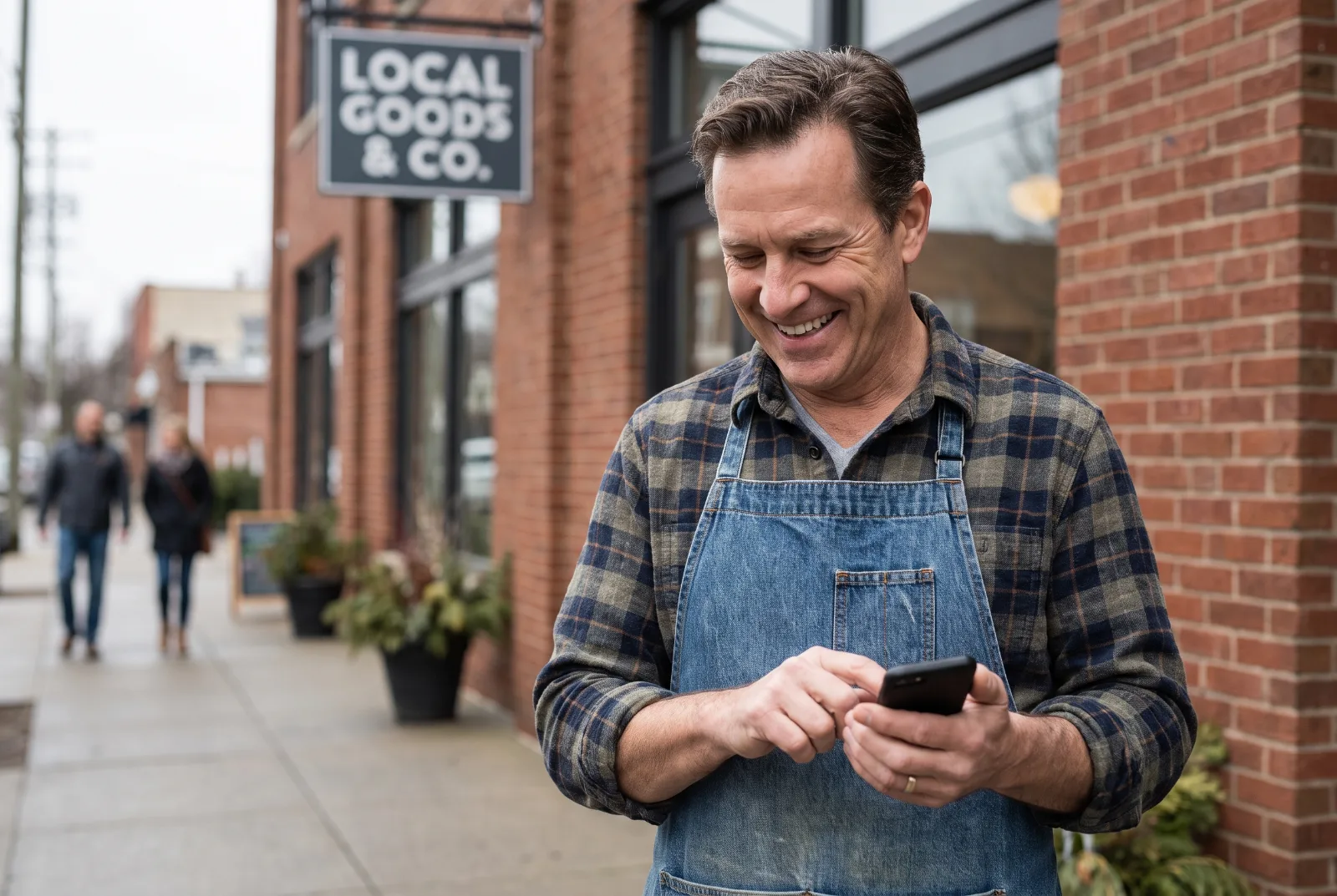 Business owner texting on a smartphone