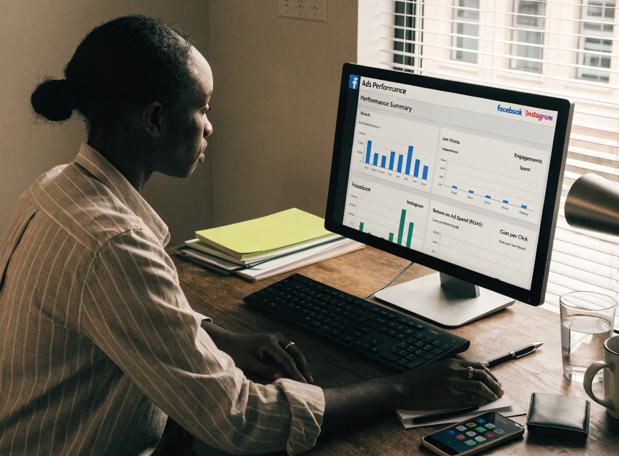 business owner reviewing ad performance on a computer