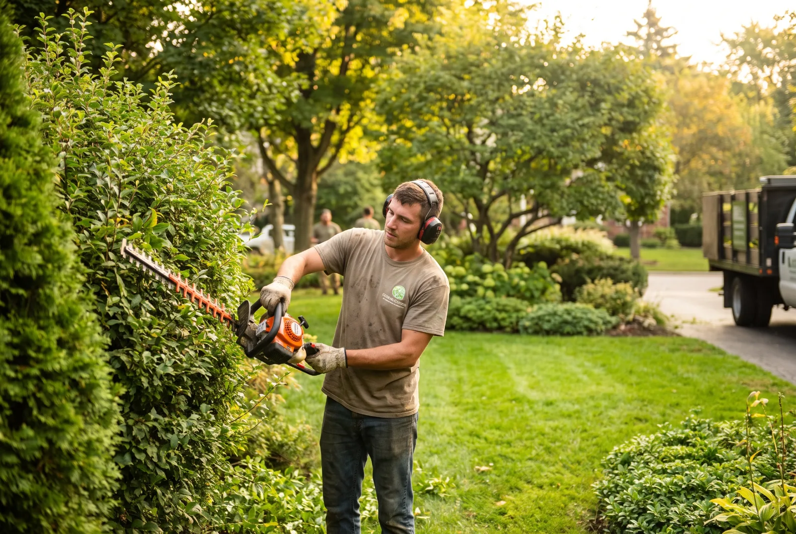 Landscaping crew working on a job site