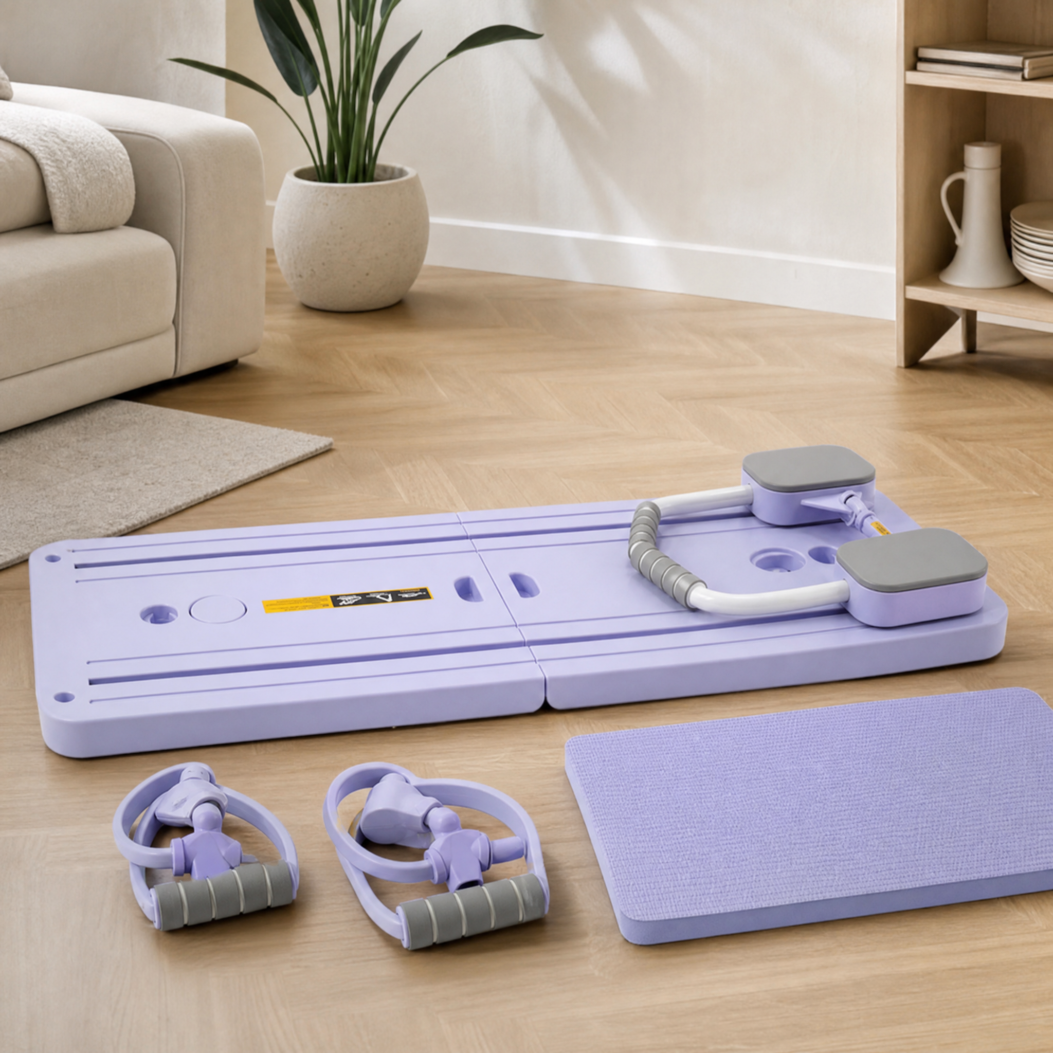 Selegance Pilates Board mit Widerstandsbändern, Griffen und Matte