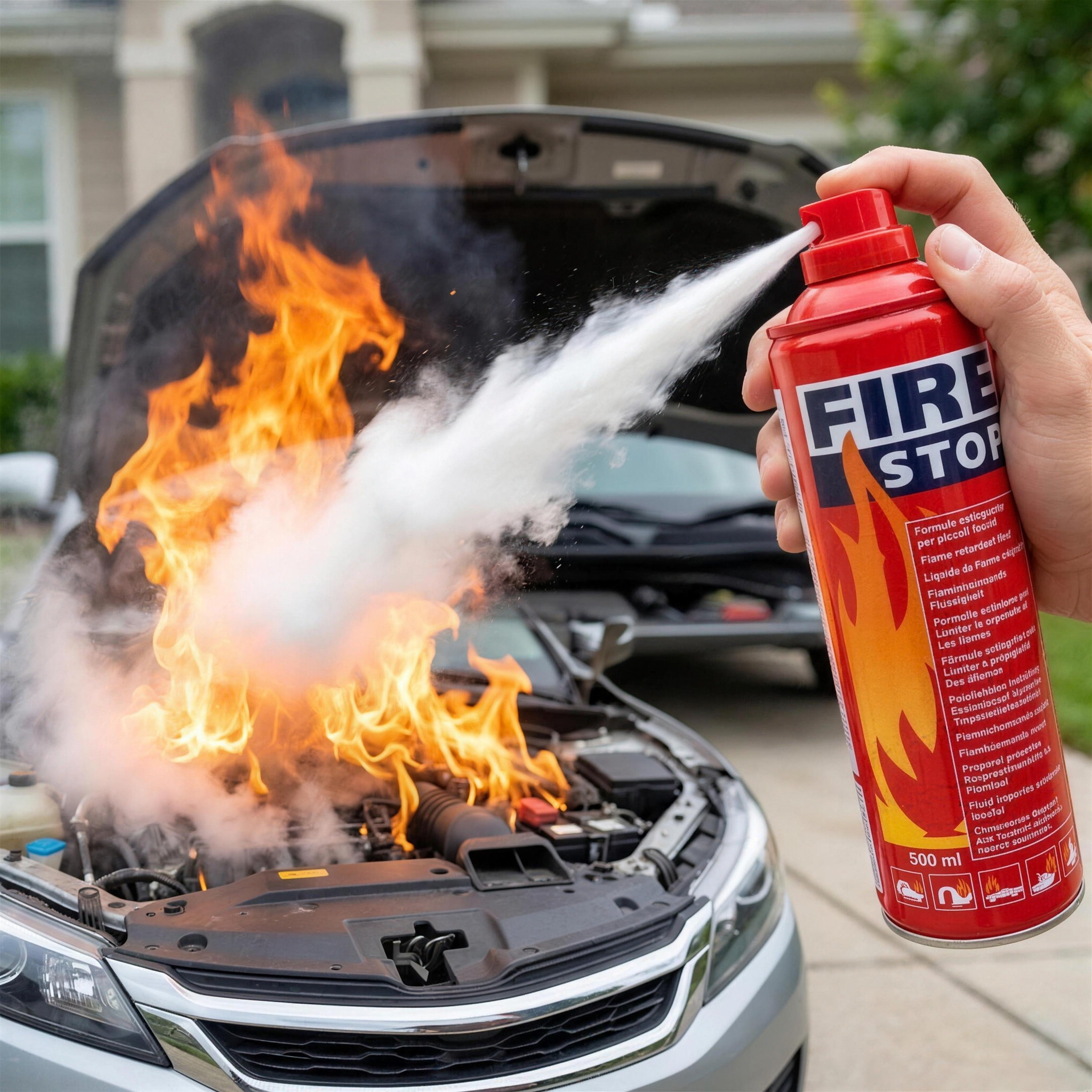 Fire Stop sprej u dejstvu - gasi požar na motoru automobila