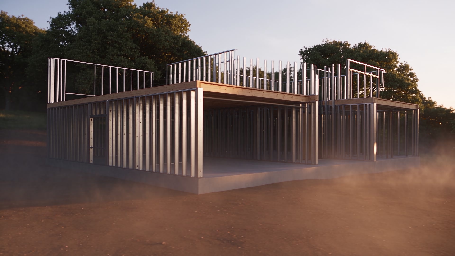 Structure-stage concept showing the emerging building mass.