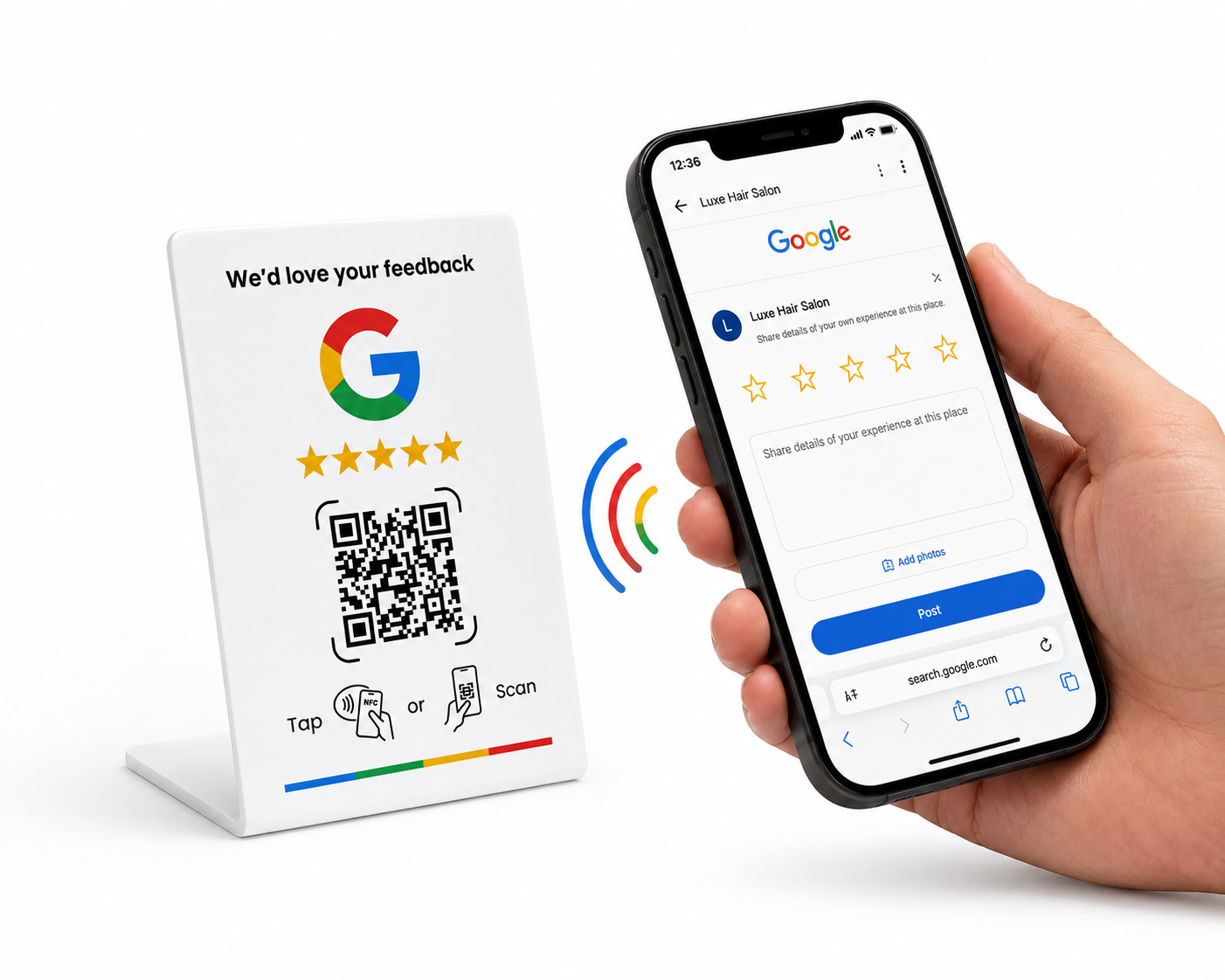 Review stand with phone