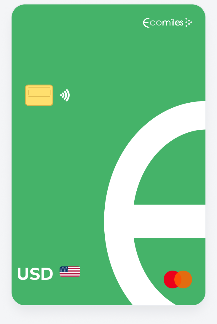 Green Card Ecomiles em dólar (USD) com bandeira dos Estados Unidos