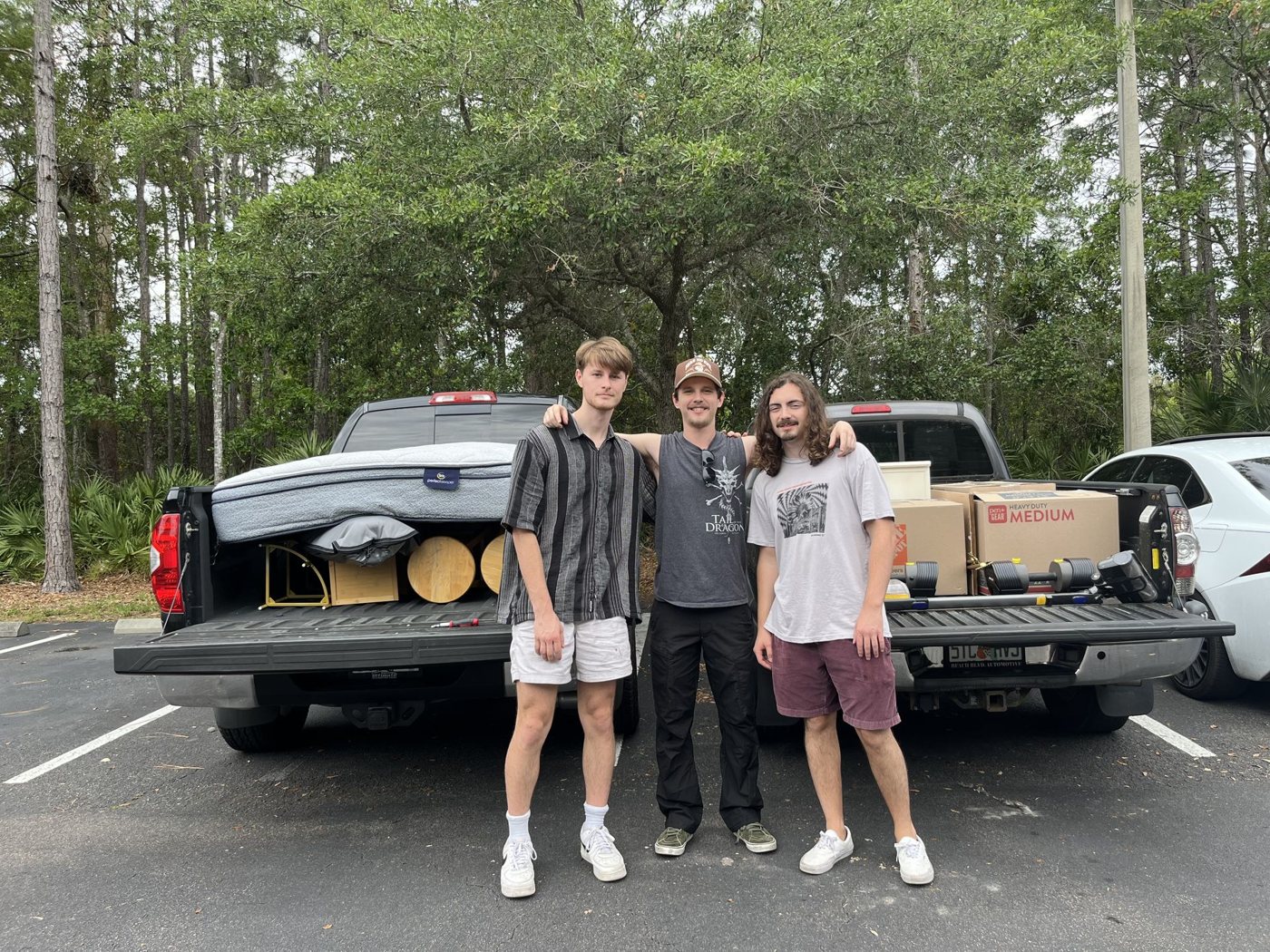 Furniture and boxes loaded and secured for hauling