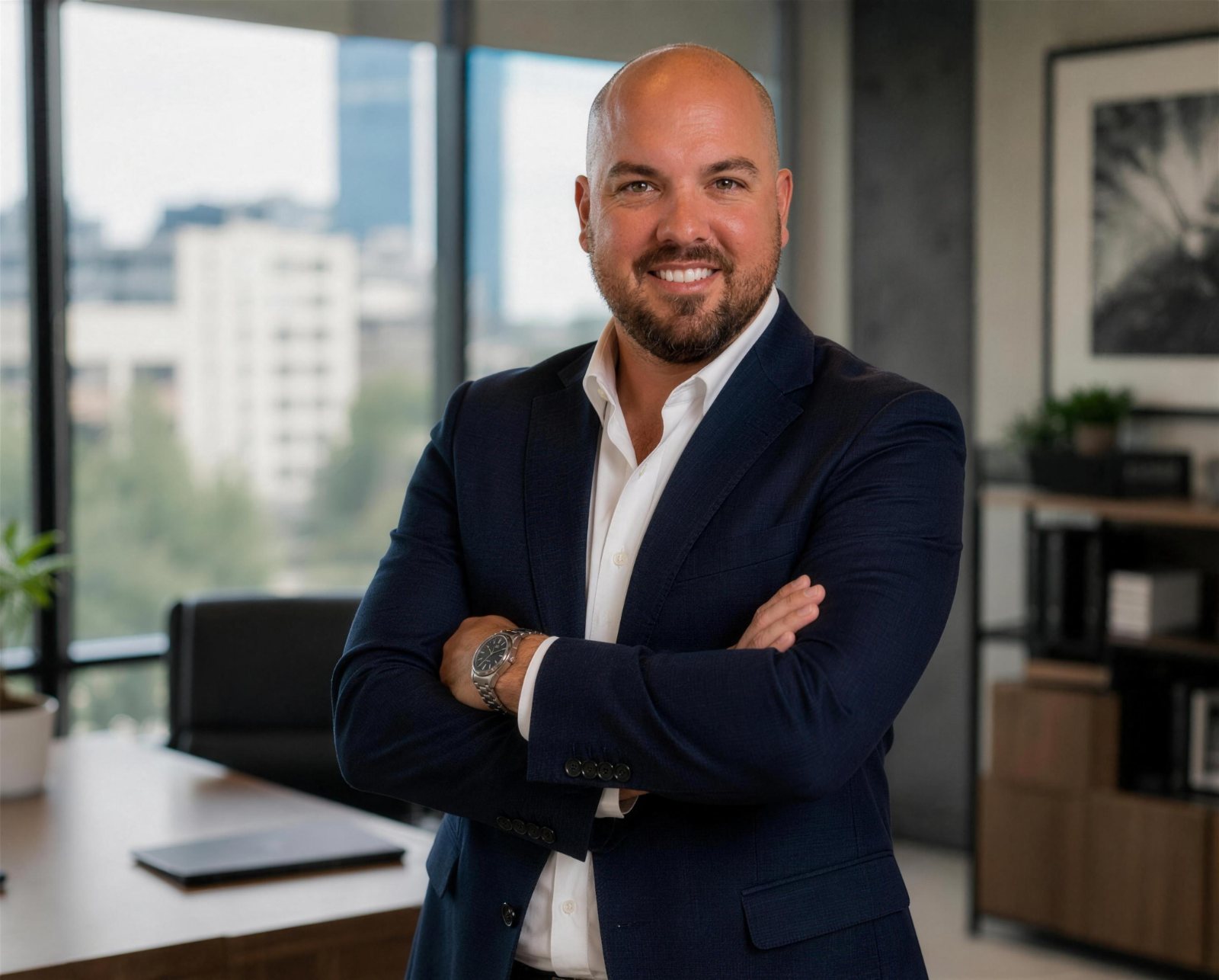 Joe Monroe, healthcare CEO and operating partner, standing in a bright modern office