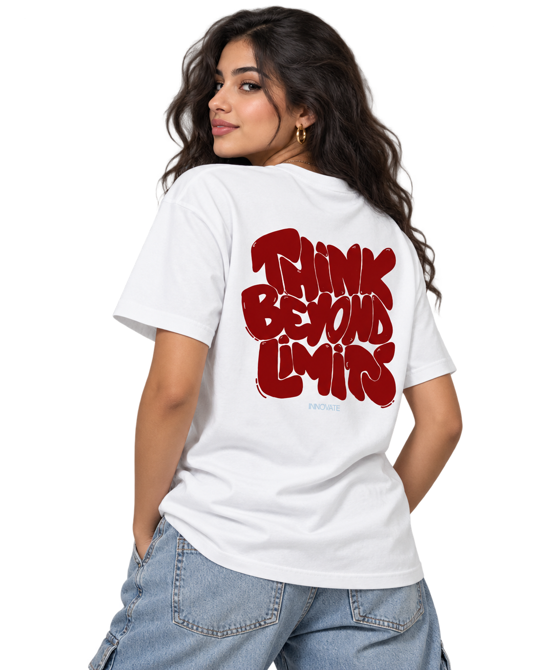 Model wearing Think Beyond Limits