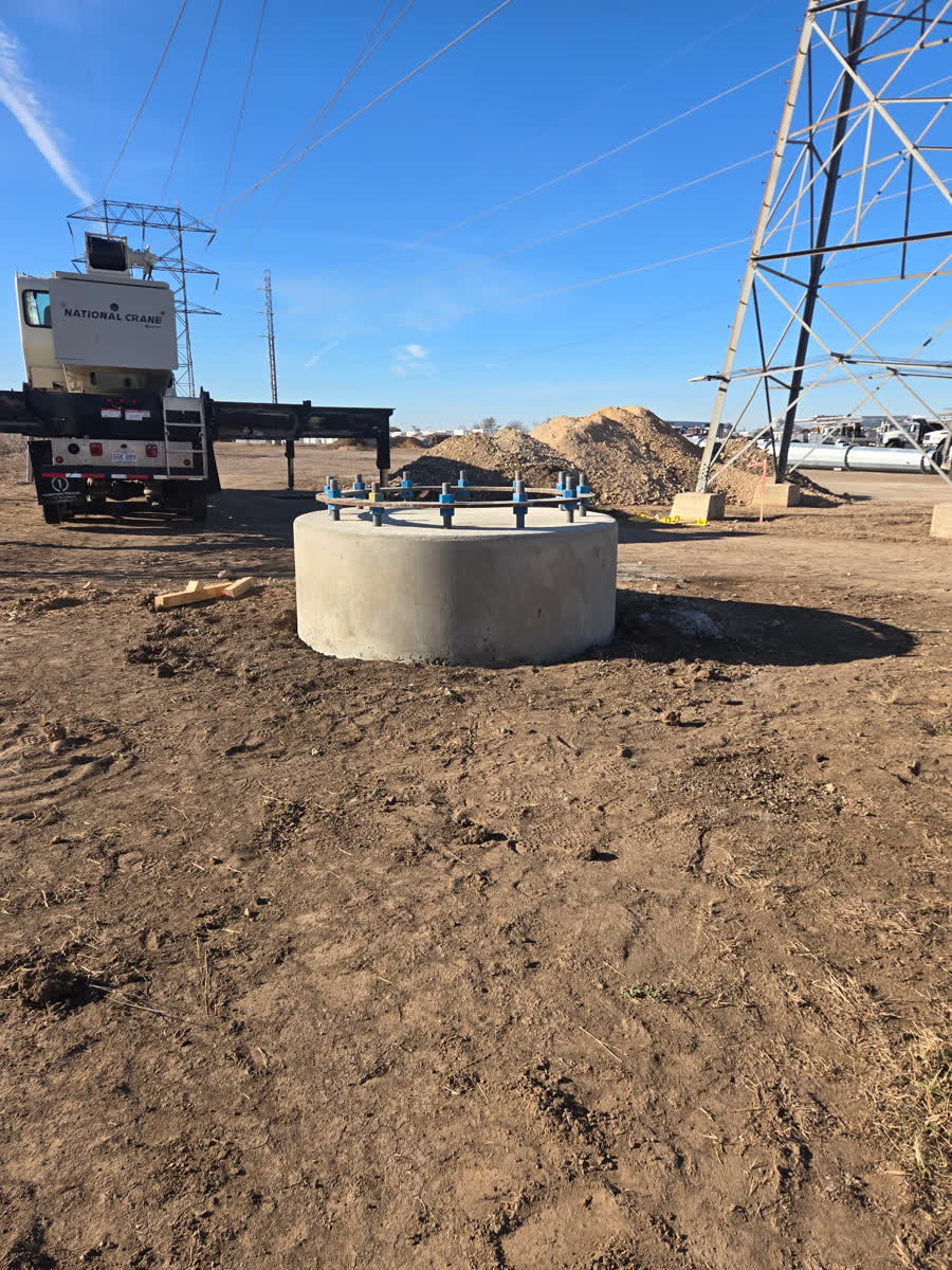Completed caisson foundation on a cleared site
