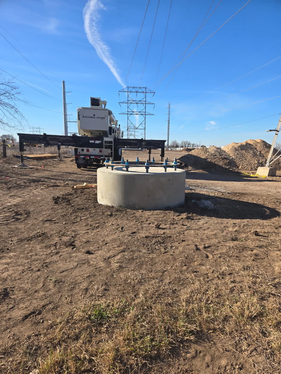 Completed pad foundation in an open field