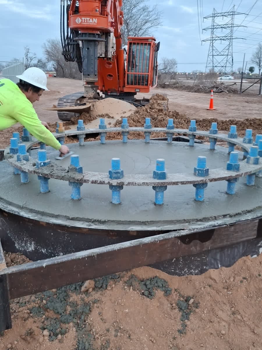 Anchor bolt ring set on a completed pier foundation