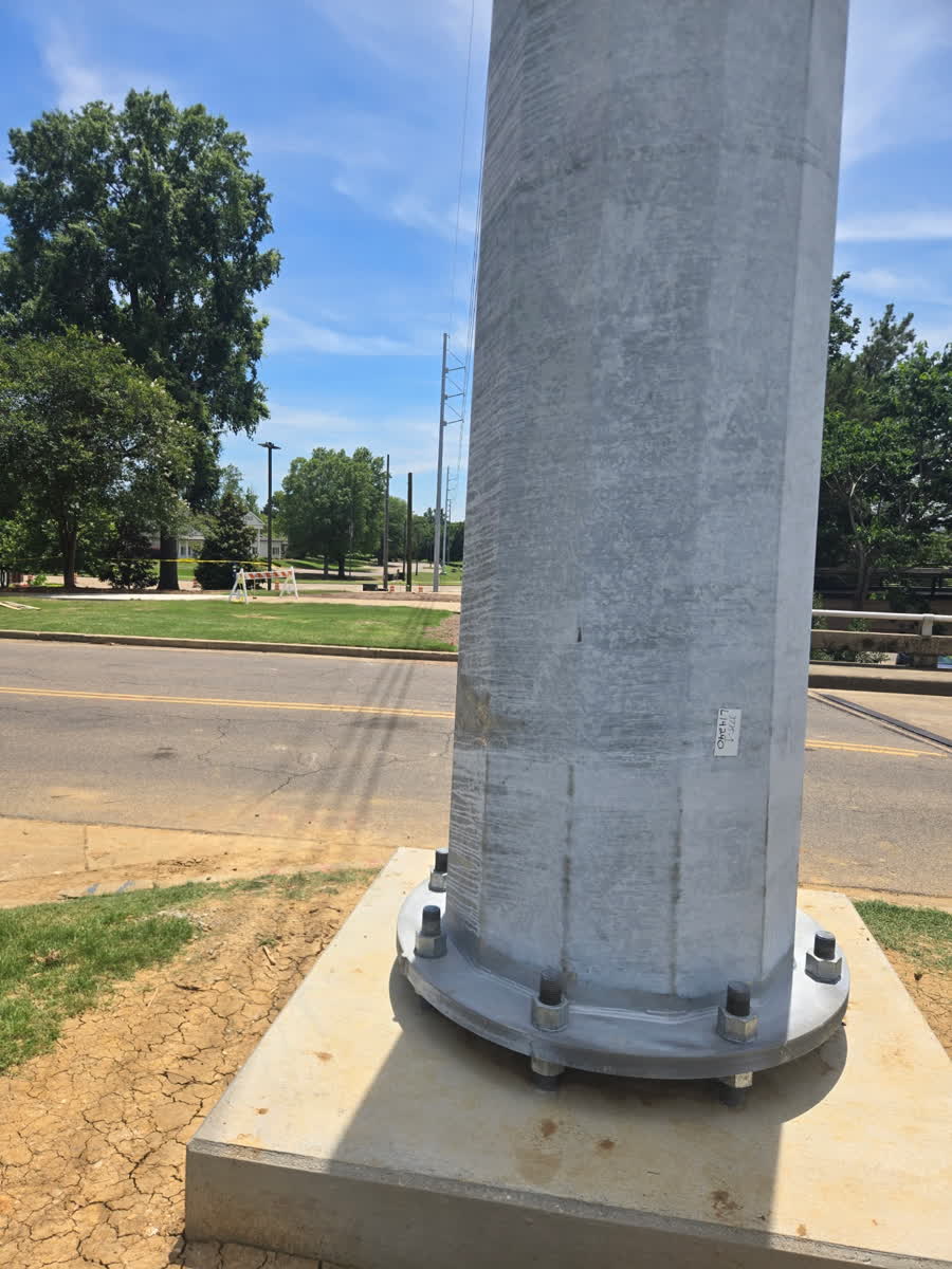 Completed caisson supporting a steel monopole