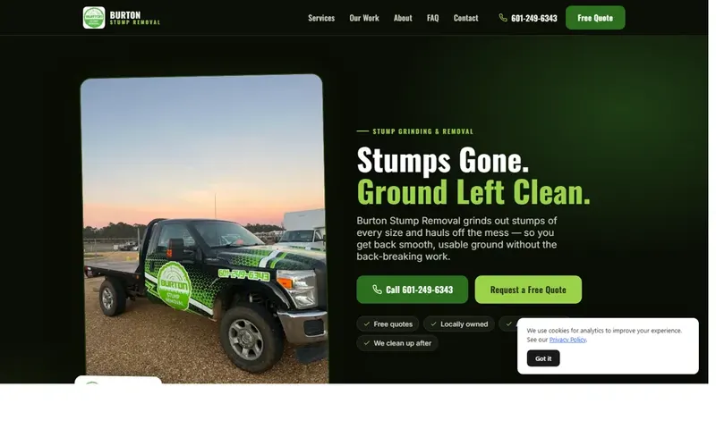 Burton Stump Removal website by SiteHelper