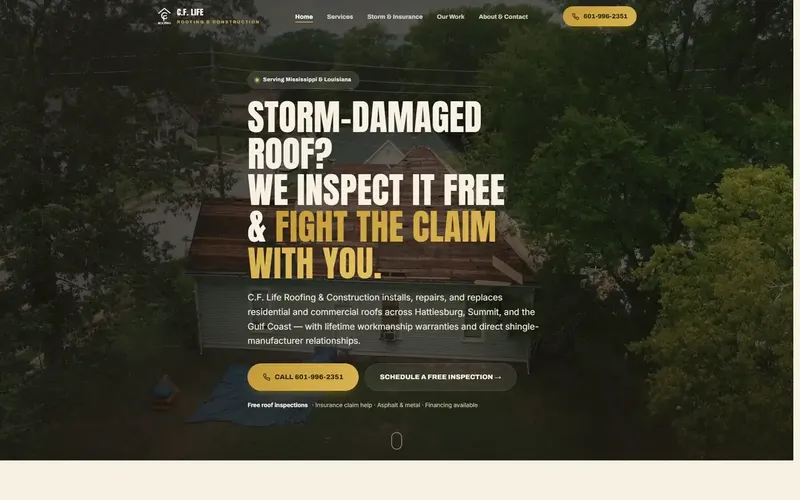 C.F. Life Roofing & Construction website by SiteHelper