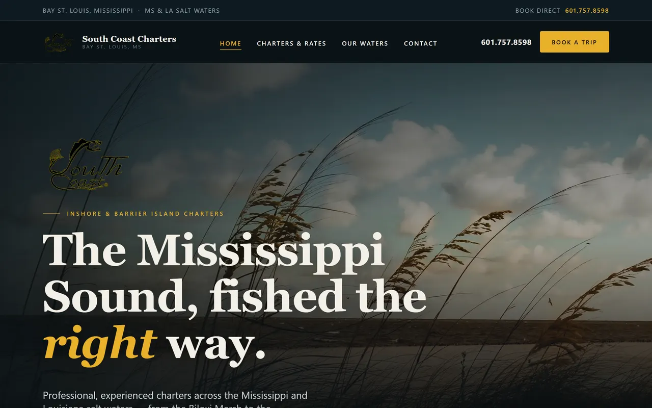 South Coast Charters website by SiteHelper