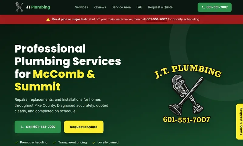 JT Plumbing website by SiteHelper