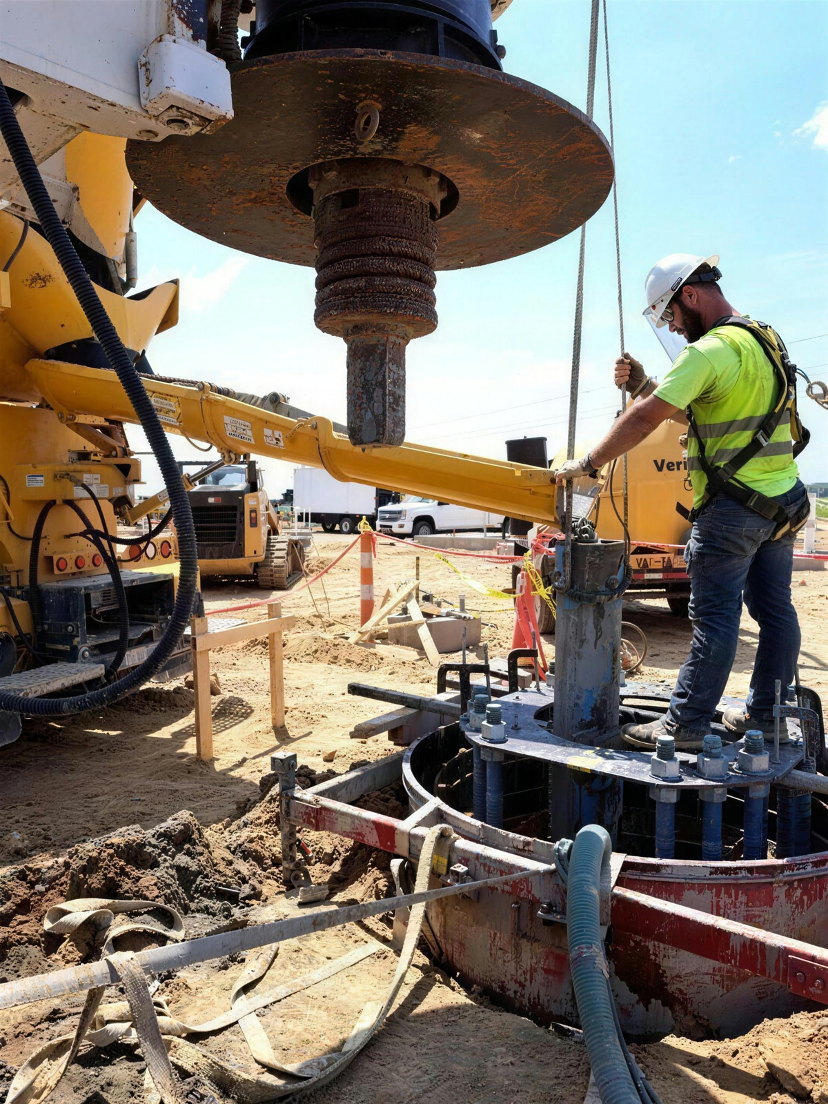 Crew working the caisson form at the shaft collar