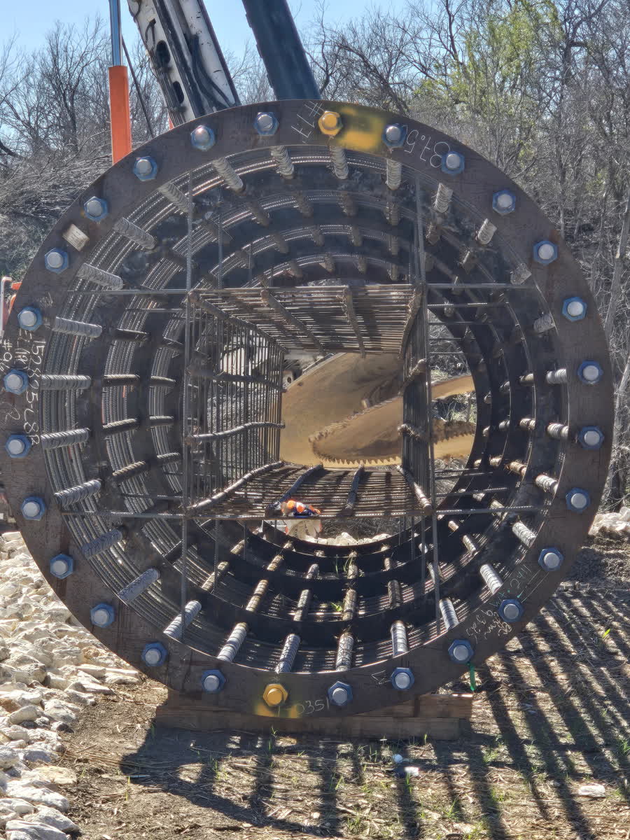 Overhead view of steel casing and anchor bolt ring