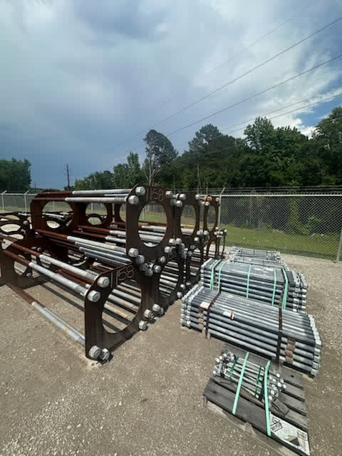Rebar cages staged in the yard