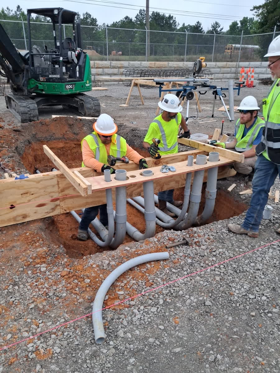Crew setting an anchor bolt template