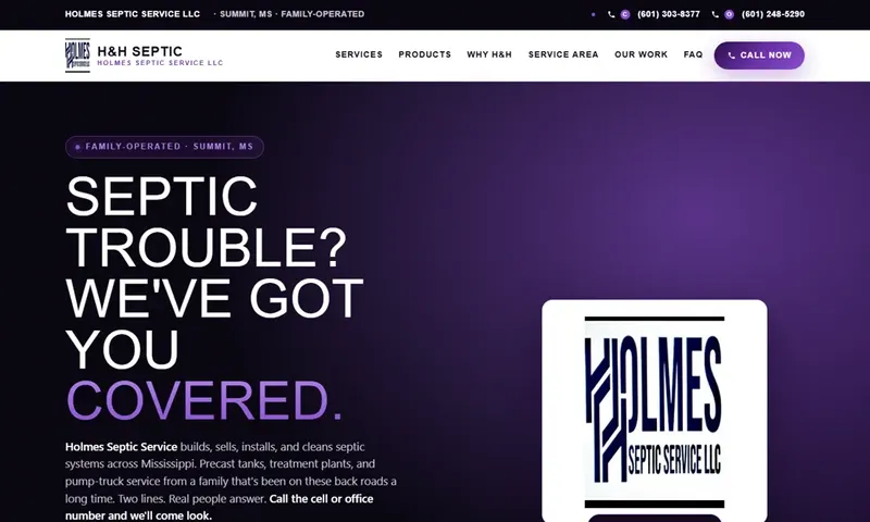 H&H Septic Services website by SiteHelper