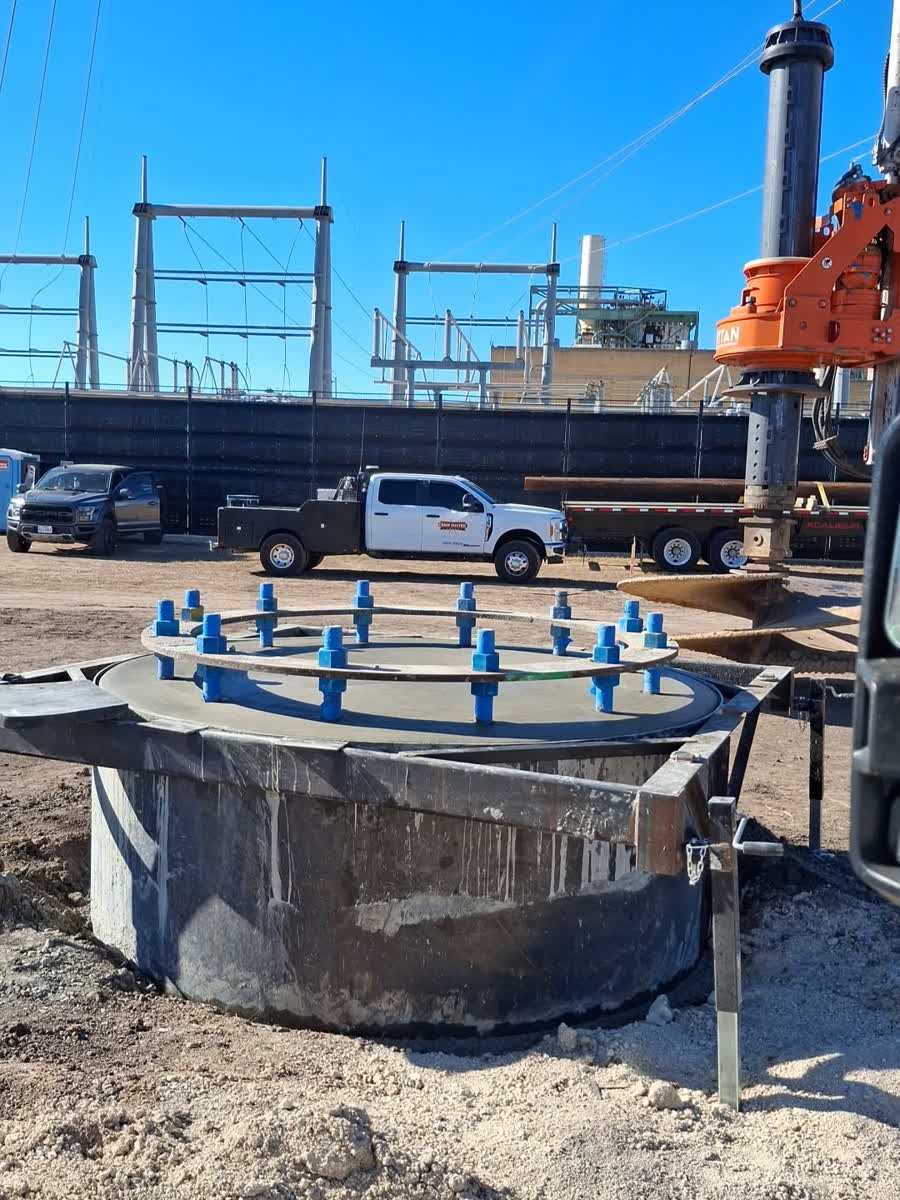 Completed caisson with anchor bolts at an electrical substation