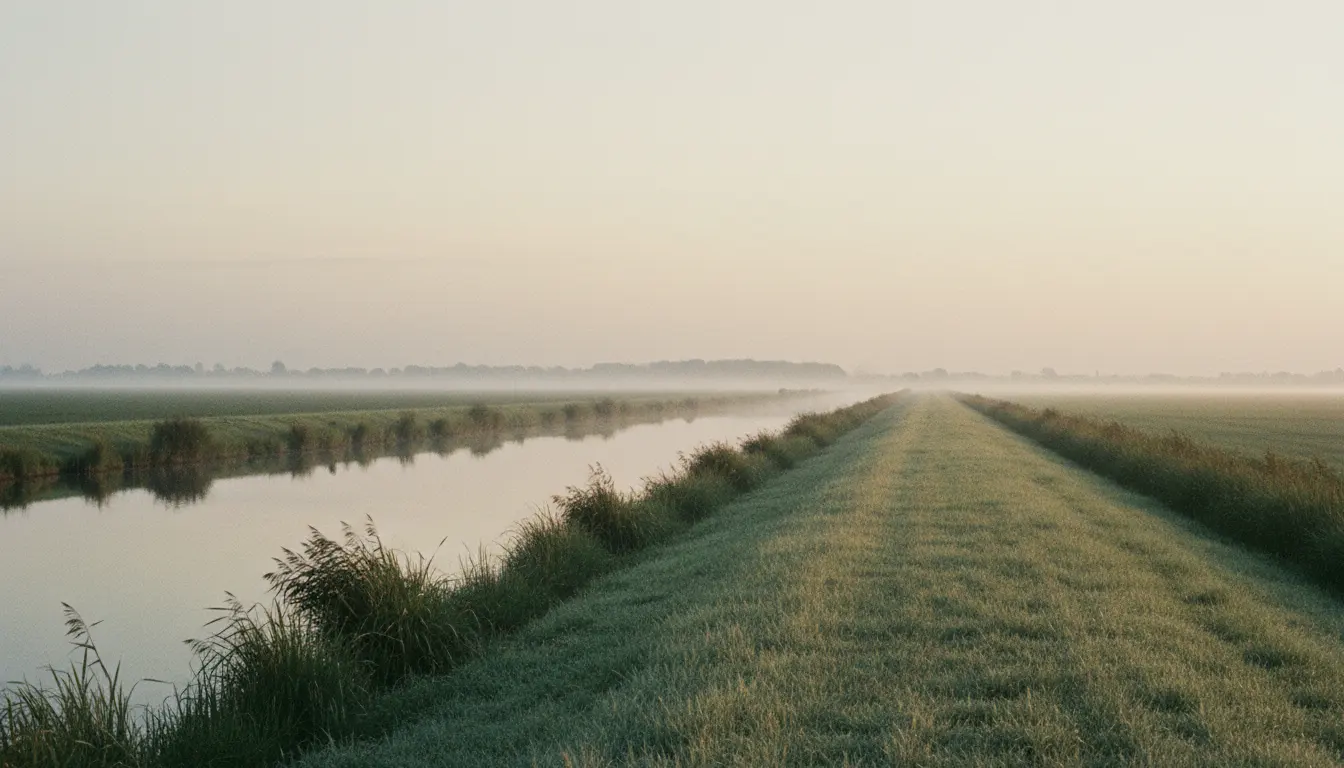 Een dijk op Goeree-Overflakkee in de vroege ochtend