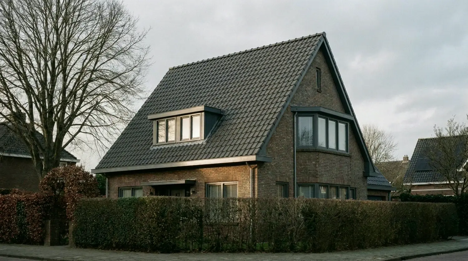 Jaren dertig woning met een gewoon donker pannendak