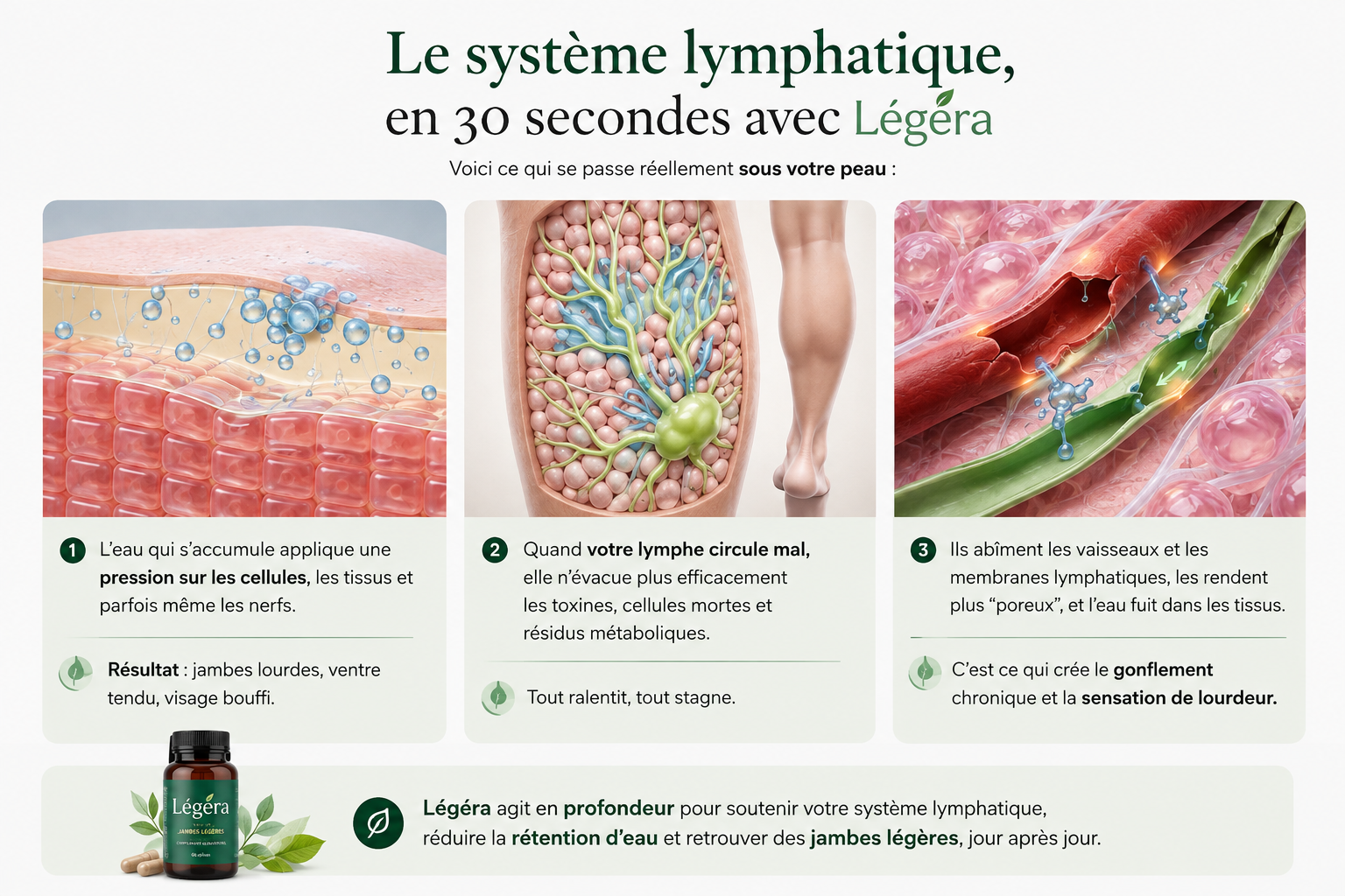 Les 4 plantes de Légera : gaillet grateron, trèfle rouge, stillingia, frêne piquant, et leur rôle dans la formule