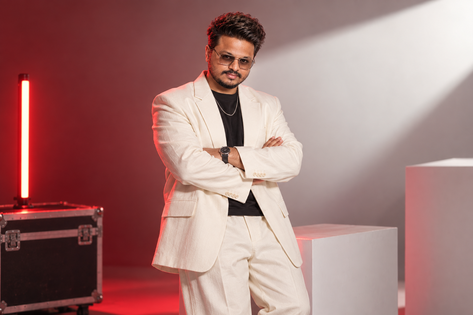 Sagar Kadam in a premium white suit