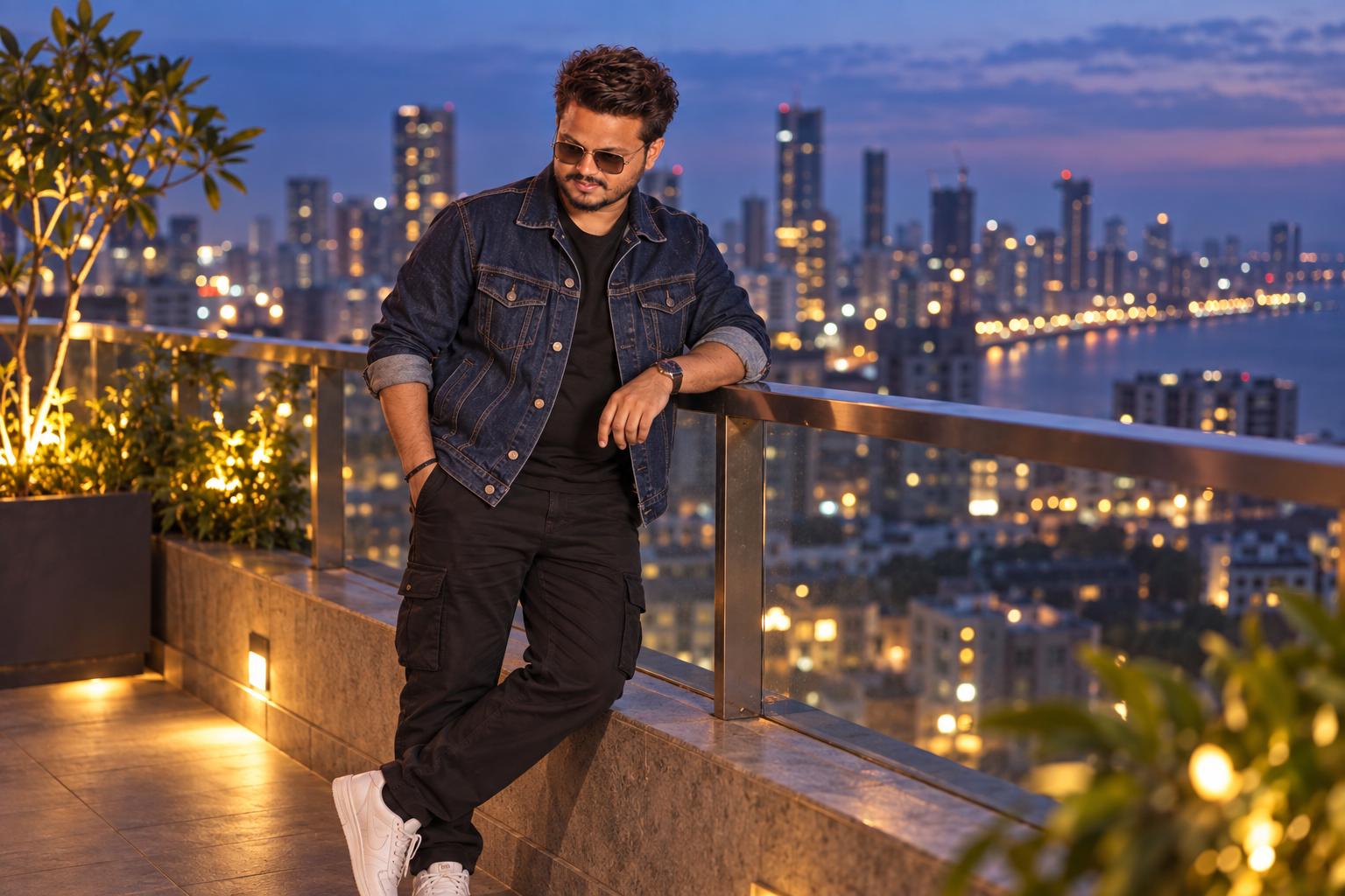 Sagar Kadam in a denim rooftop photoshoot