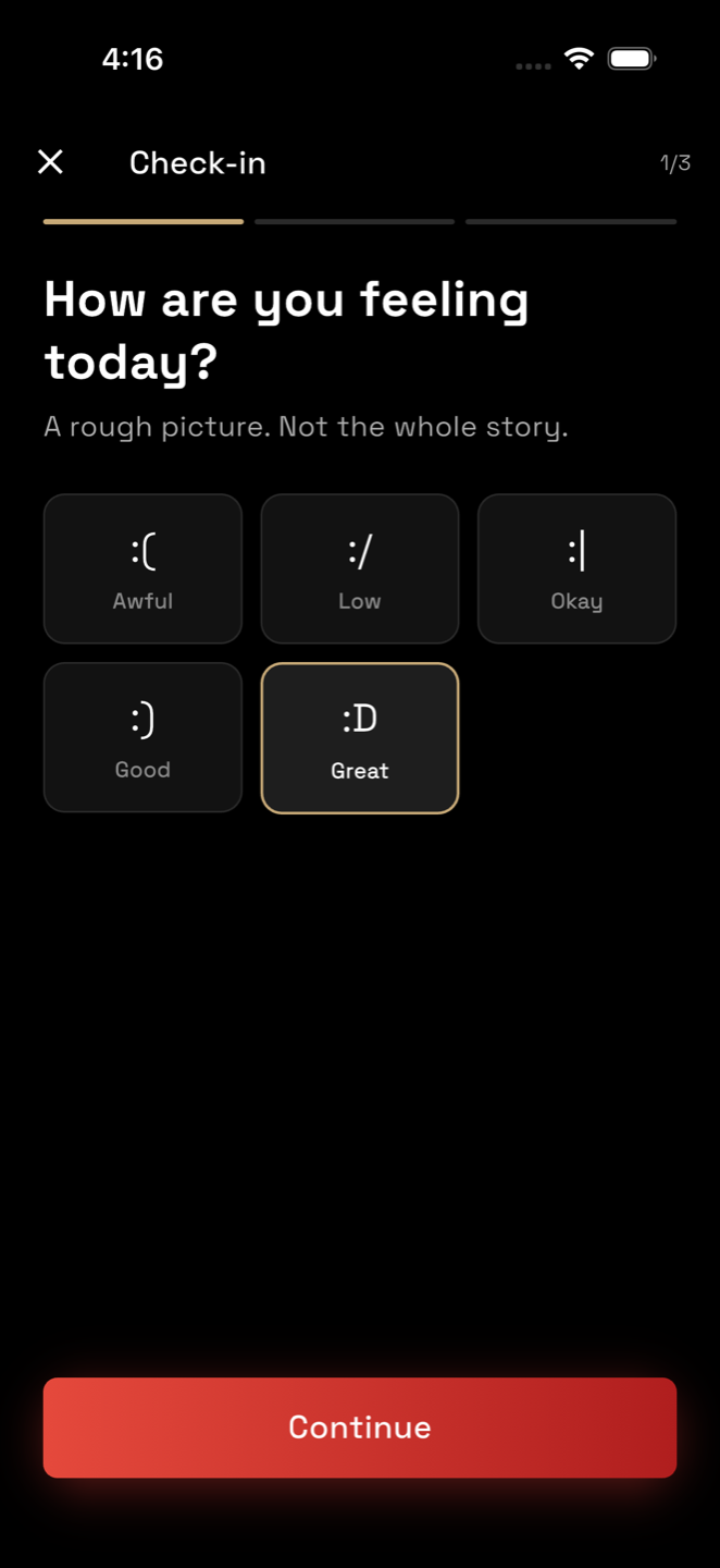 Notwell mood check-in screen