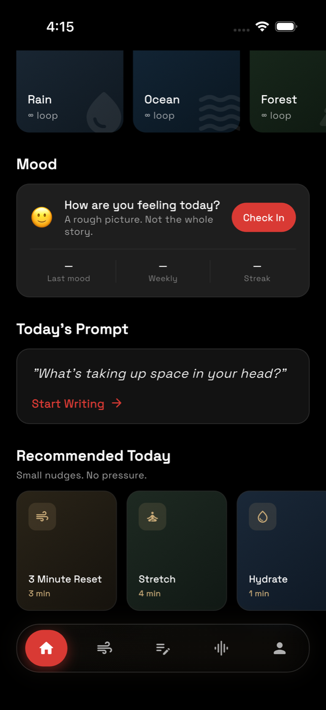 Notwell mood check-in, daily prompt and recommended nudges
