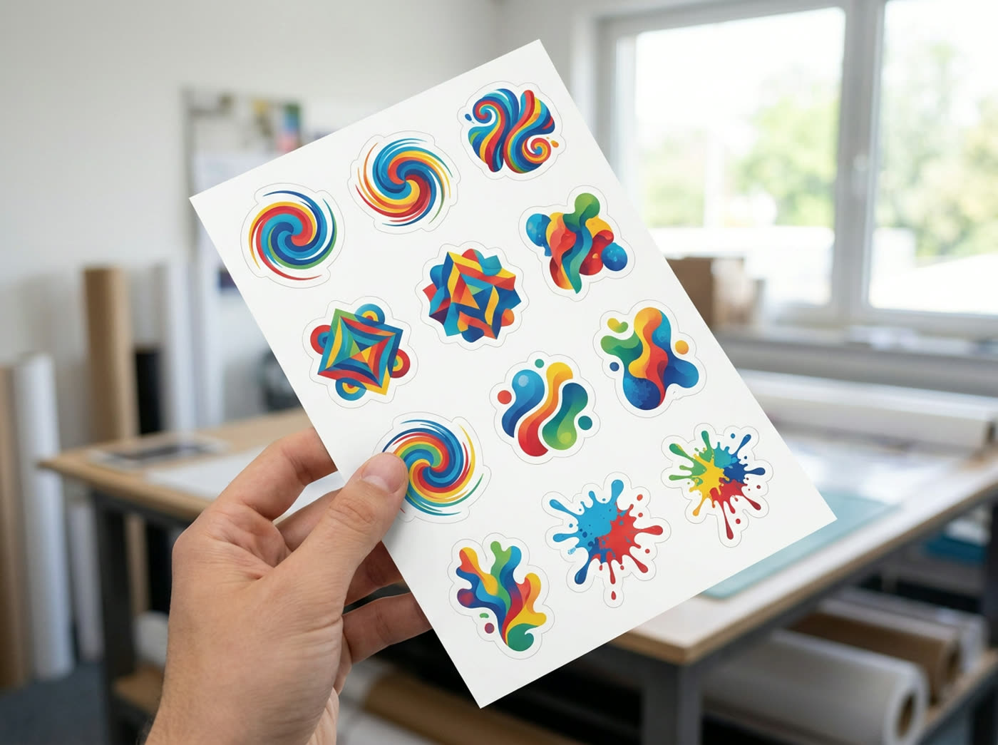 A printed sheet of die-cut stickers with kiss-cut outlines around each sticker