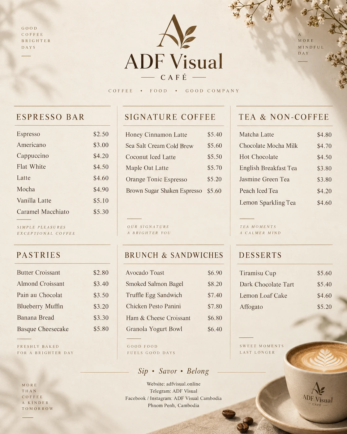 ADF Visual Café menu and poster — our own design study.