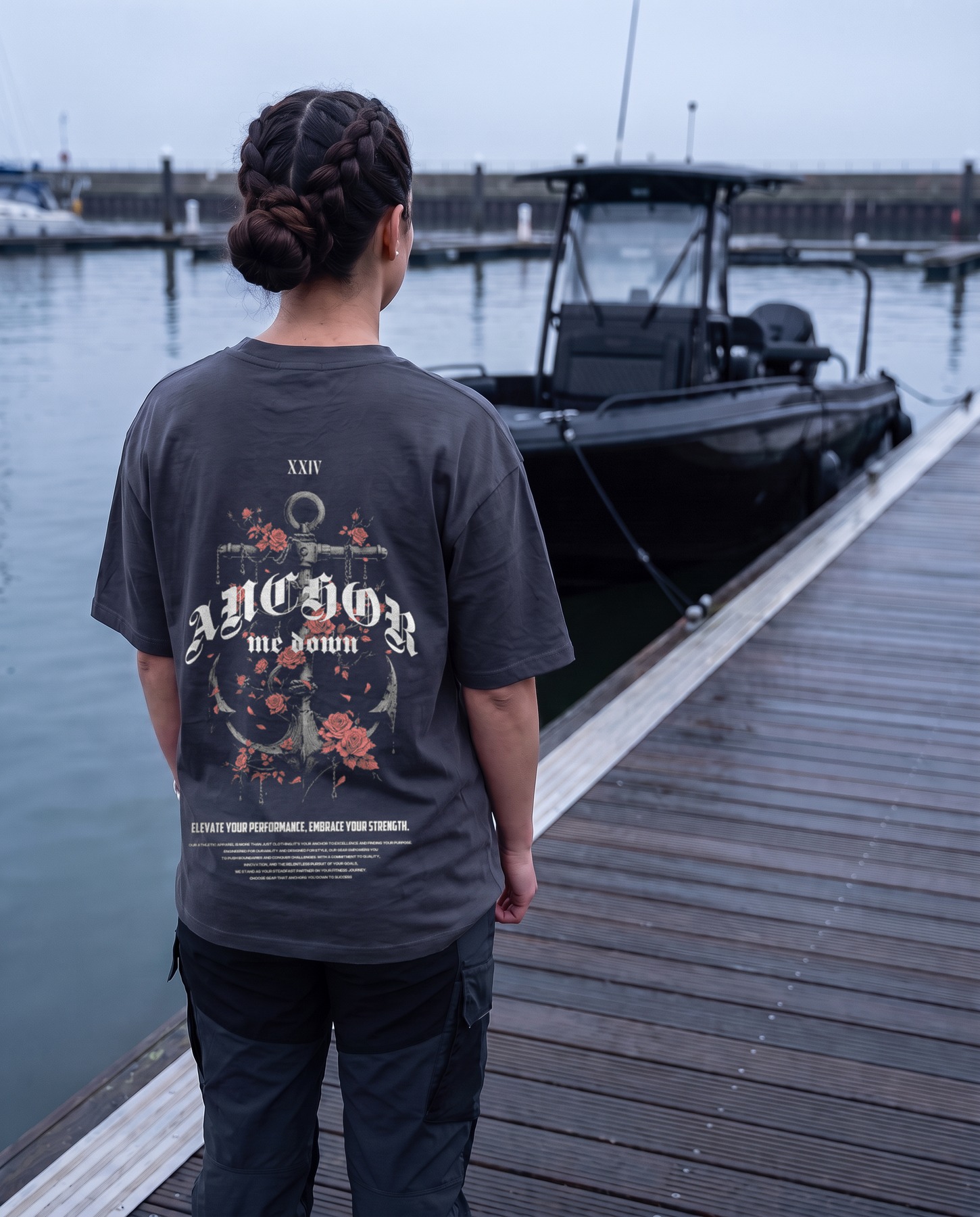 Rear model view of Anchor Flower in the Anchor Me Down campaign
