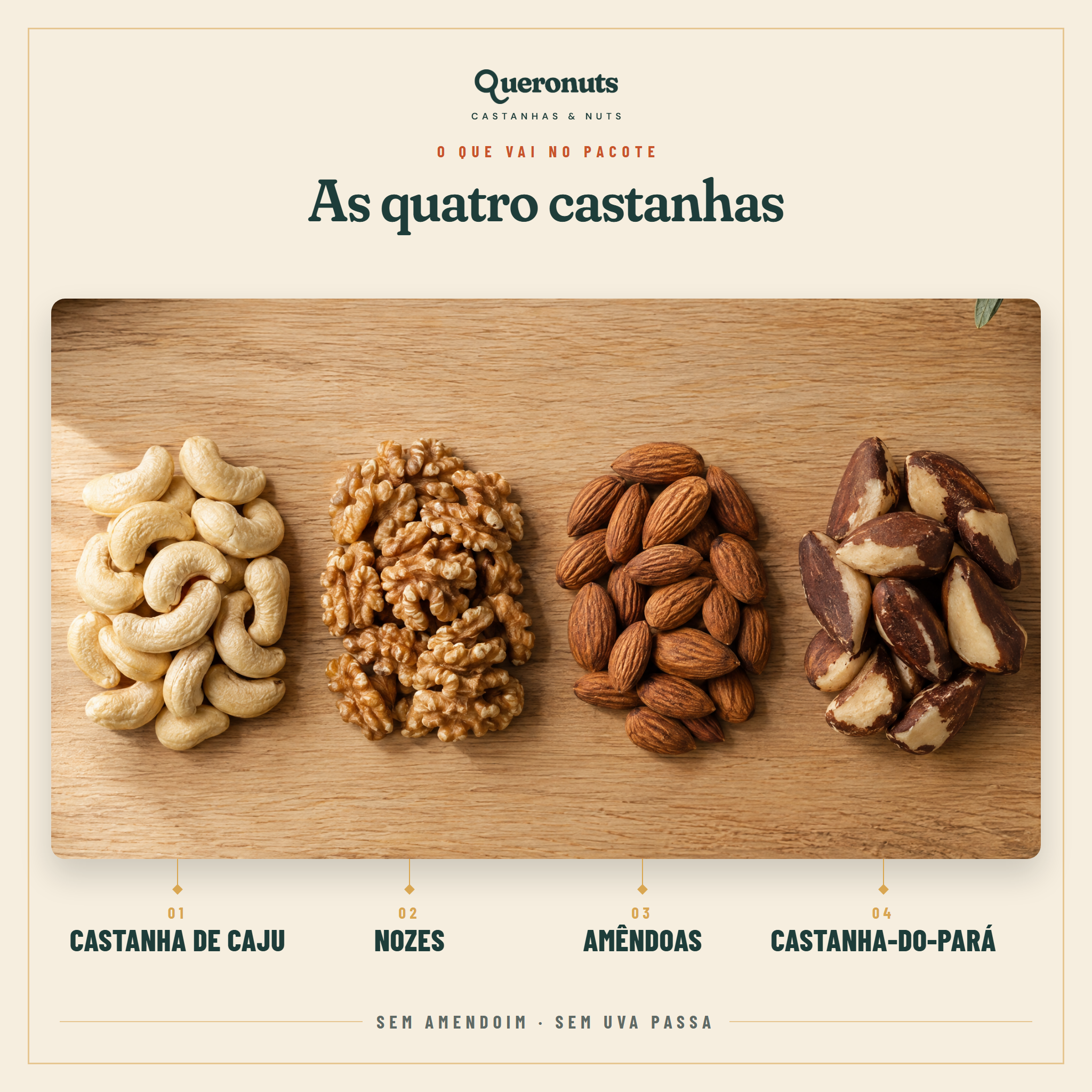 Mix de Castanhas — caju, nozes, amêndoas e castanha-do-pará · sem amendoim, sem uva passa