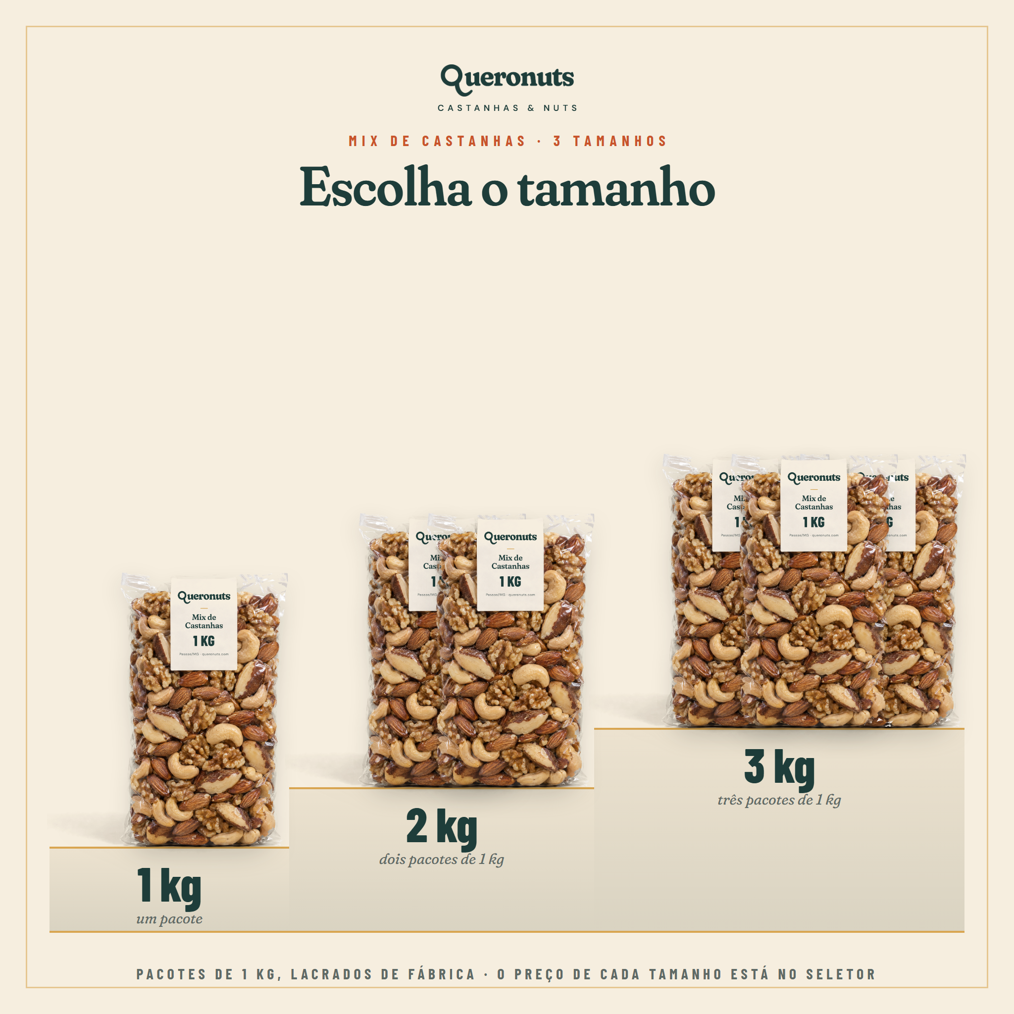 Mix de Castanhas — caju, nozes, amêndoas e castanha-do-pará · sem amendoim, sem uva passa